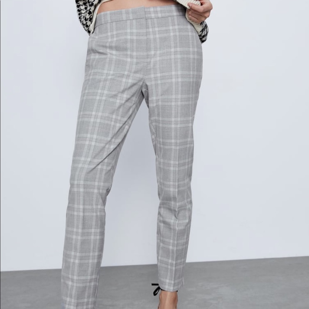 Zara Gray Checkered Trousers
